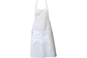 Clay Roberts Chefs Apron, White, Cooking and Baking Apron for Men and Women, Double Pockets, Kitchen Butchers Aprons, BBQ & Catering Bibs, Cooking Tabards