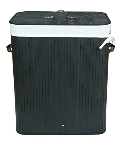 Kronenburg Bambus Wäschekorb Wäschesammler mit Deckel, Fassungsvermögen 100 L – 62,5 x 52 x 32 cm, Schwarz - 3