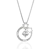 XJYA Ringstern-Halskette,925 Silber Zirkon Eingelegt Weißgold Frau Anhänger Halskette,Passend Für 45Cm Kette