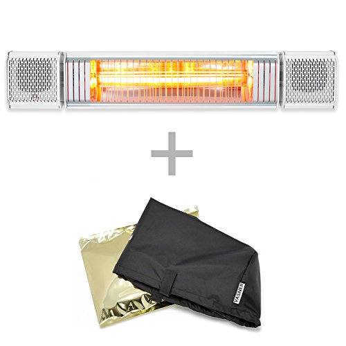 VASNER Appino BEATZZ Weiß White Infrarotstrahler Terrassenstrahler dimmbar 2000 Watt mit Bluetooth, LED Backlight Licht, Musik-Lautsprecher Außenbereich mit Abdeckhaube AirCape M