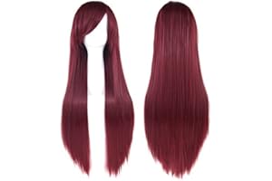IMISSU 80cm Parrucche cosplay di capelli naturali lunghi e lisci con frangia Parrucca colorata per feste in costume di Halloween per ragazza (Borgogna)
