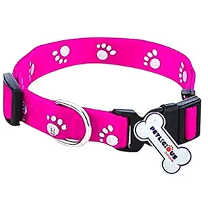 Petlicious & More? Paw Print Design Cute Small Dogs & Puppy Collar for Mini Dogs & Cat Collar (Size-15mm, Color - Pink)