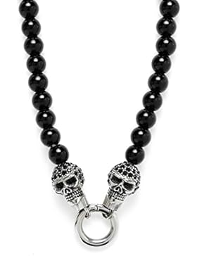 Royal Ego Männerschmuck Kette aus schwarzem Onyxperlen mit Totenköpfen