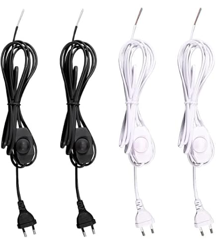 3x Netzkabel Mit Schalter – 1,8 M, EU-Stecker, 2x0,75 Mm², Für Lampen & Stehleuchten, Schwarz