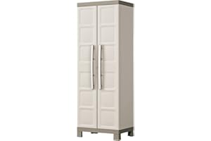 Keter Armario Excellence Alto|Amario Alto de almacenaje|Resina|2 Puertas y 4 baldas Regulables en Altura|Color Arena/Gris|182 x 65 x 45 cm