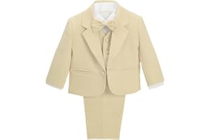 Lito Angels Niemowlęta Chłopcy Formalny Garnitur, 5 Sztuk Zestaw Ślub Chrzest Strój (Blezer, Koszula, Kamizelka, Spodnie, Muszka) Kości słoniowej/Biały/Czarny/Królewski Niebieski