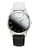 JSDDE Uhren,Fashion Cute Candy Farbe Damen Armbanduhr Weiß-Schwarz Farbverlauf Kleid Uhr PU Lederband Analog Quarz Uhr