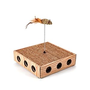 Nobleza – Rascador para Gatos con Tablero de Aberturas Integrado y Juguete. Fabricado en cartón Corrugado y sisal