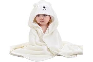 HAGOT Kapuzenhandtuch für Babys, 80x80 cm, Baby Bath Towel, Babybadetuch aus Korallenvliesfür, Babys Neugeborene, Weiß