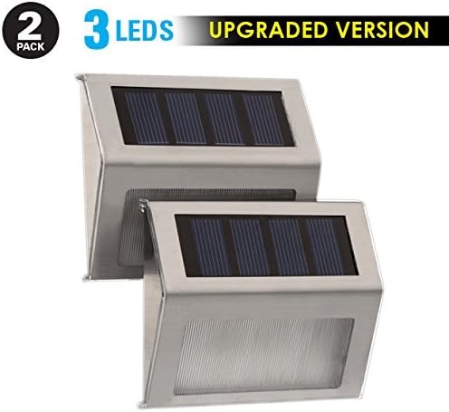 [Exclusive 3 LED] 2 Pack Hot New "3 LED" Brighter Outdoor Solar Powered Step Stairs Light/ Safer and More Durable/ Stainless Steel/ Fence Deck Dock Tiki Path EcoLight/ Also Great For Garden Yard Patio