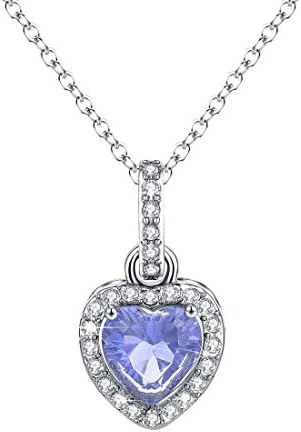 Heart Diamond Necklace Halo Sapphire Pendant Blue September Birthstone Jewelry Christmas Gift Women