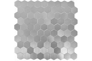 CONWIRE Mosaik Fliese selbstklebend Aluminium silber metall Hexagon metall für WAND KÜCHE FLIESENSPIEGEL THEKENVERKLEIDUNG Mosaikmatte Mosaikplatte