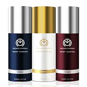 The Man Company Trio Body Perfume for Men | Blanc, Bleu, Rouge Deodorant Set | Premium Long Lasting Fragrance | Body Spray Combo Pack | Perfect Gift Set for Husband, Boyfriend - (120ml*3)