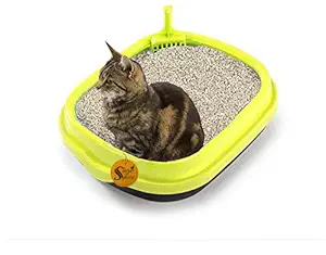 Sage Square Jumbo Size Litter Tray Cum Potty Training with Scoop for Cat / Kitten / Puppy / Rabbit / Guinea Pig / Ferret (Yellow) (1 Piece)