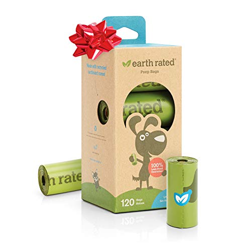Earth Rated 120 Sacs à Déchets pour Chiens, Biodégradables et Non Parfumés, 8 Rouleaux de Recharge