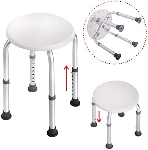 Tezam Medical Adjustable Height Bath Stool, White Round Shower Stool Bathtub Chair Bench With Non-Slip Rubber Bathroom Safety for Elderly, Senior, Pregnant, Handicap &amp; Disabled