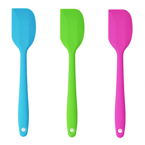 Belmalia 3x Teigschaber Silikon, einteilig, 22 cm Set Blau + Grün + Pink Rosa