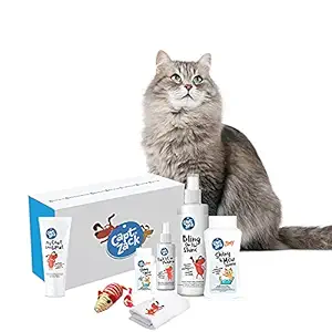 Captain Zack - The Cat Groom Box ? Ultimate 7-in-1, Head-to-Paw Groom-Kit for Your Cat- (Shampoo +Conditioner +Dry Shampoo +Towel +Toy) - pH Neutral and Paraben Free