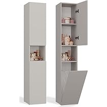 BDW Badkamerkast, 2 - wasmand, 2 - deuren 174 x 60 x 30 cm onderkast, wastafelonderkast, hoge kast, badkamermeubel, hoge kast, badkamerrek (wit glanzend