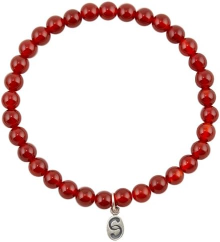 Carnelian Stretch-Bracelet, Semi-Precious Stones, APOCCAS, AGNI, Orange-Red, 6 mm diameter, Sterling Silver Tag, Women's / Men's, size L
