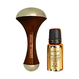 House of Beauty Kansa Wand Massager with Kumkumadi Oil for Face and Body, Wooden Handle, Both Side Kansa (Brown 10ml)