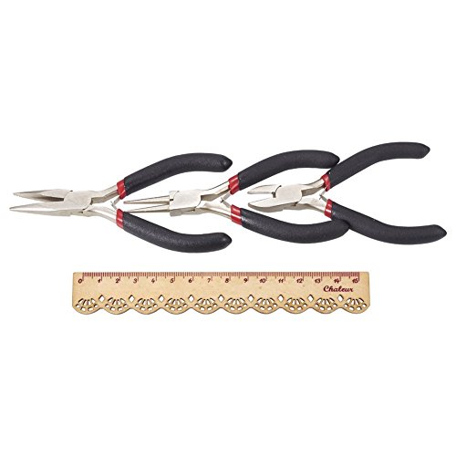 Schmuckzangen Sets Zangensatz, Karbonstahl, Seitenschneider, runde Nase und Kettenzange, Schwarz - 3