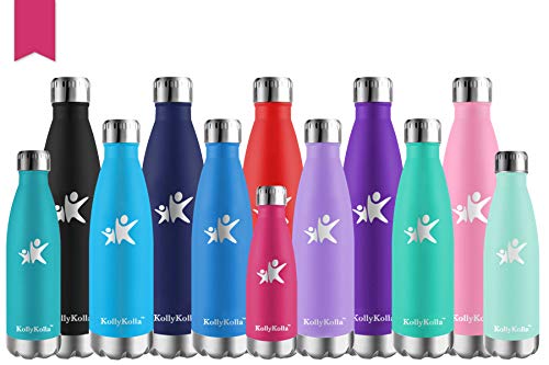 KollyKolla Bottiglia Acqua in Acciaio Inox, 350ml Senza BPA Borraccia Termica, Isolamento Sottovuoto a Doppia Parete, Borracce per Bambini, Scuola, Sport, All'aperto, Palestra, Yoga, Rosa Rossa