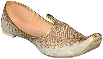 Sunlife Mart Rajwari Designer Beige Jutti Handmade Indian Velvet &amp; Leather Traditional Flat Shoes Purely Handcrafted Ethnic Ballet Flats