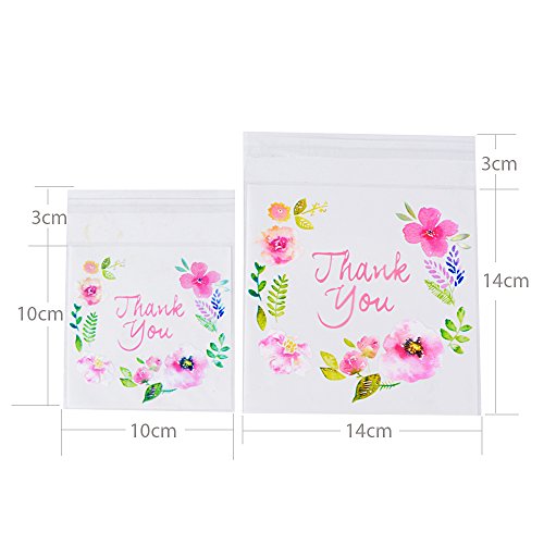 200 stk Selbstklebend Tüten (14x14cm + 10x10cm) OPP Beutel Plätzchen Gebäck Tütchen Süßigkeiten Geschenk Verpackung für Kekses Kuchen Cupcake - 2