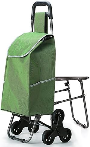 ZGL Trolley Multifunction Shopping Cart With Chair Climbing the Stairs Small Cart Seniors Shopping Cart Collapsible Pull Rod Car Portable Trolley Hand Car (Color : Green)