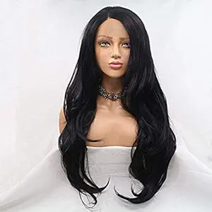 Akashkrishna Hair wig Long Wavy Wig For Women Natural Looking Heat Resistant Black Synthetic Hair Wigs 24Inch