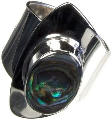 Size M Statement Paua Shell Abalone Sterling Silver Heavy Wrap Solid Ring - Womens Ladies - Birthday Anniversary Christmas Present Gift