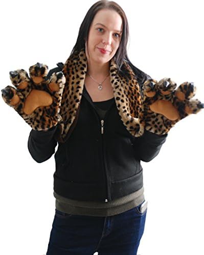 Nostalgic ClothingAdults Leopard Spot Fleece Animal Scarf With Giant Paw Gloves