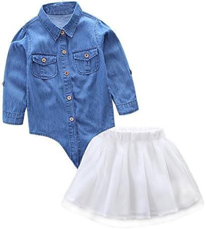 SCFEL Family Matching Outfits Mother and Daughter Long Sleeve Jeans Top + Tutu Skirt Clothing Set (90, Baby)