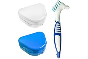 ZJW Slim Orthodontic Retainer Box Case with Vent Holes, 2Pcs Denture Storage Container Box Dental Case with Denture Brush for Ortho Retainers Sports Dental Appliances