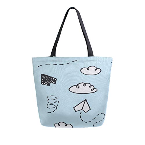 Preisvergleich Produktbild Papierflugzeug Junge Nette Tragbare Große Doppelseitige Casual Canvas Tragetaschen Handtasche Schulter Wiederverwendbare Einkaufstaschen Reisetasche Für Frauen Männer Lebensmittelgeschäft Reise