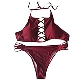 Moserian Damen Einfarbig Multi-Seil Bikini Sexy Badeanzug BH Badebekleidung Beachwear