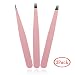 AMTOK Eyebrow Tweezers Set 3 Pcs Pointed Flat Slant Tip Tweezer Tool Kit Stainless Steel Eyebrow Plucking Tools, Pink