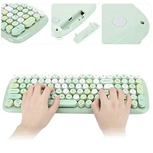 Wireless Keyboard, 100 Keys Multi?Device Bluetooth 5.1 Vintage Intelligent Power?Saving Keyboard for PC Laptop Mobile Phone Tablet Green (#1-Green)