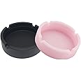 SOQKEEN 2 Pack Silicone Ashtrays Nonstick Cool Portable Ashtrays for Inside Heat Resistant Won't Break Silicone Round Luminous Ash Tray Set for Home Office Restaurant or Outdoor (Black & Pink)