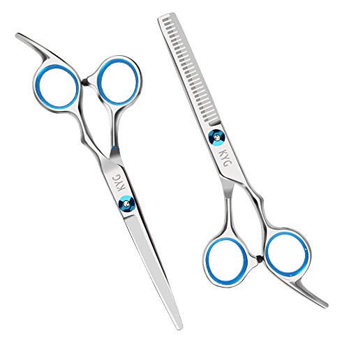 KYG 3er Haarscheren Set Mit 2 Edelstahl Effilierschere Haarschneideschere 1 Kamm Blau - 2