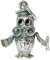 RETRO CHARMS: Vintage Finished Sterling Silver 925 Moving Enamelled Eyes The Wise Old Owl Charm V413