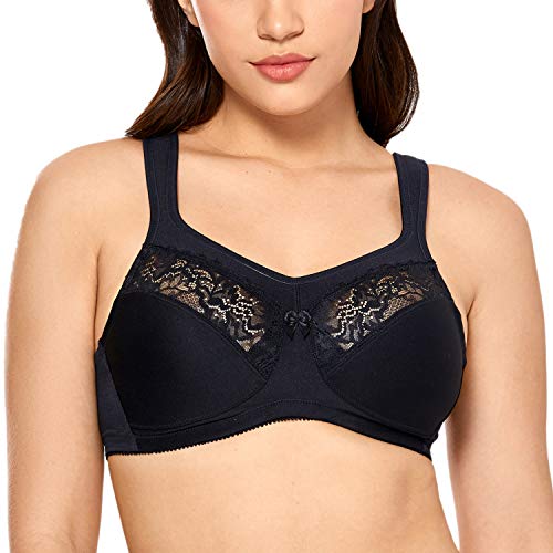 Delimira Femme Soutien-Gorge Minimiseur Grand Taille sans Armature avec Dentelle Noir FR:115D