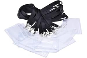 PUBLICLICK Lote 10 lanyard en resistente poliéster con cierre de mosquetón metálico, Medidas 2 x 50 cm incluido tarjetas identificación de PVC, Cordón de Cuello para Negocio, Exposición y Oficina (Negro)