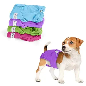 LUXJA Reusable Female Dog Diapers (Pack of 4), Washable Wraps for Female Dog (X-Small, Sky Blue+Purple+Green+Rose Red)