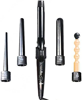 GAOLIXIA 5-in-1 Hair Curler Curling Wand Set Curling Tongs Curling Iron with 5 Interchangeable Barrels and Heat Resistant Glove - Black