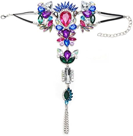 Shlonger 2Pcs Womens Beach Crystal Foot Jewelry Barefoot Sandals Toe Ring Boho Anklets Chain Colorful