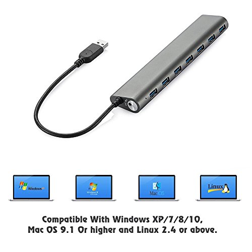 Laptone USB 3.0 Hub Superspeed 7 Port Hub Bus Powered und Mit Netzteil (power adapter) für Mac,iMac,MacBook Pro Air,Ultrabooks,Microsoft Surface RT,Laptops,Raspberry pi,drucker -Siber - 4