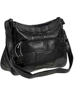 7691 Damen Schulter-Handtasche, weiches italienisches Leder, Schwarz