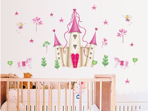 ufengke® Cartoon Prinzessin Schloss Wandsticker,Kinderzimmer Babyzimmer Entfernbare Wandtattoos Wandbilder - 2